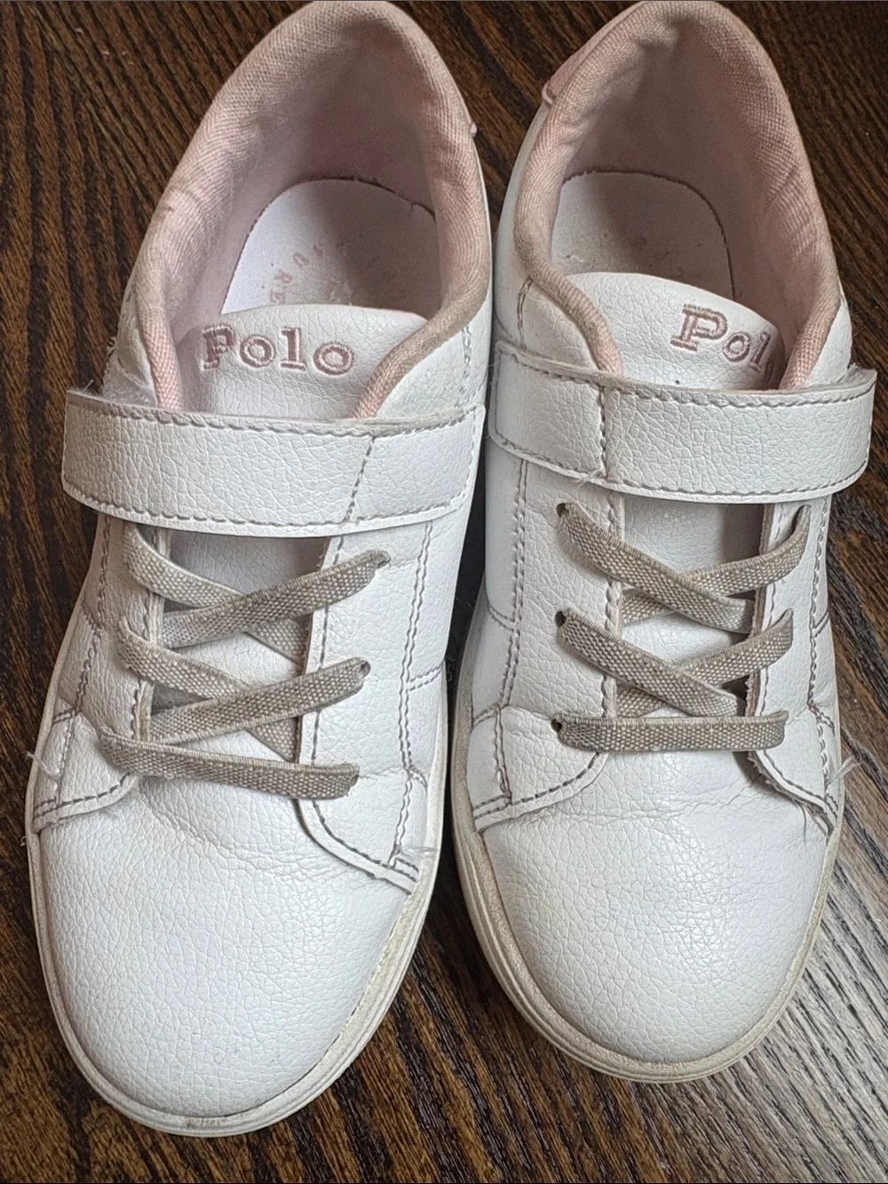 Polo by Ralph Lauren White Kids Sneakers with Light Pink Lining